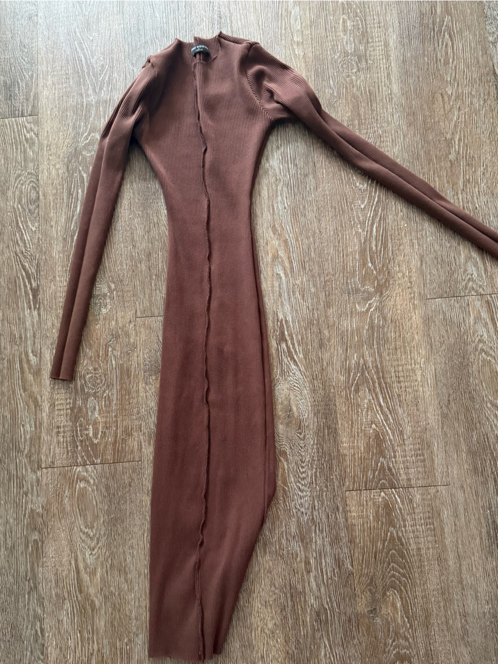 naked wardrobe Brown Ribbed Midi Dress